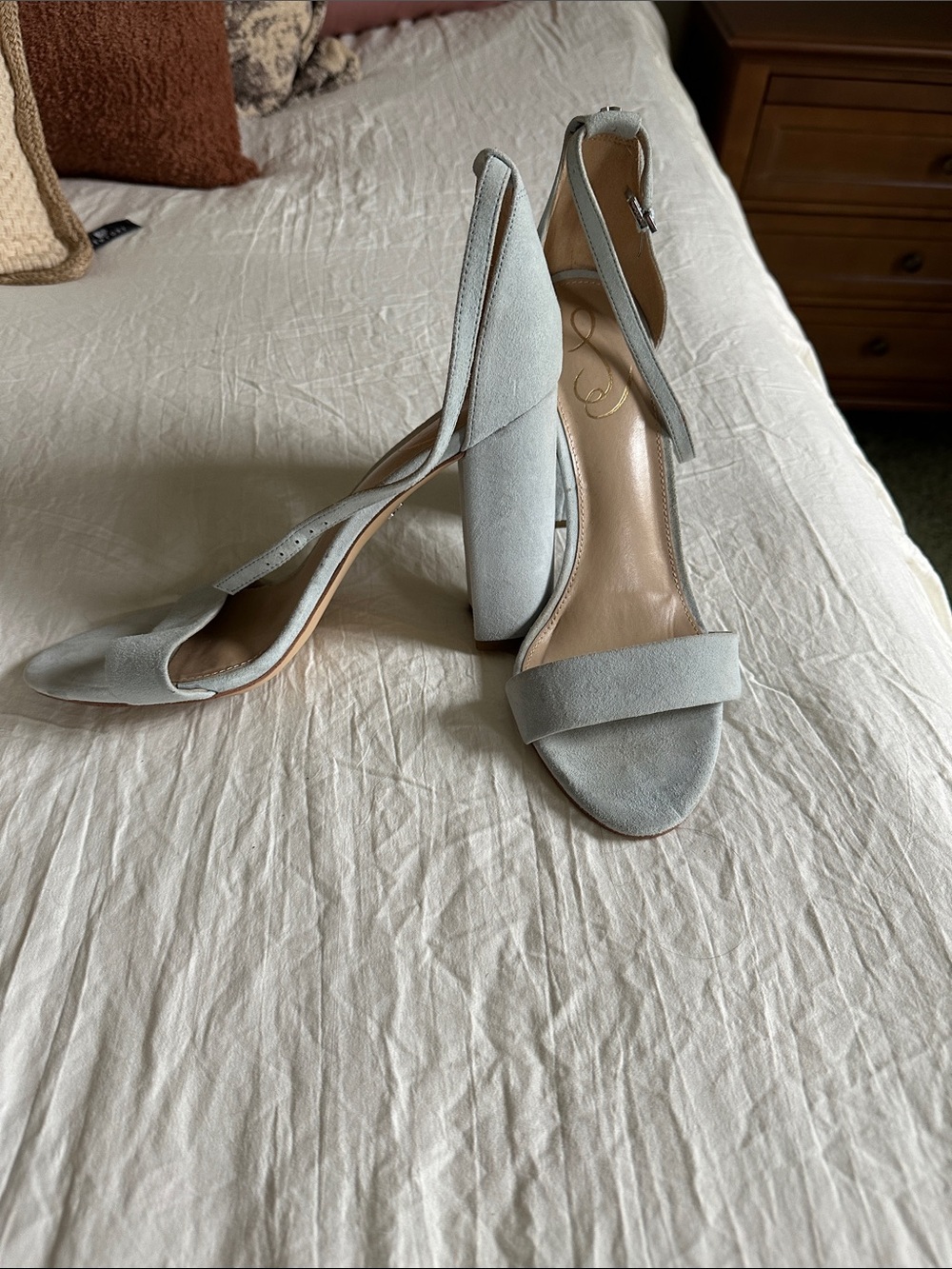 Sam Edelman Light Gray Suede Block Heel Sandals